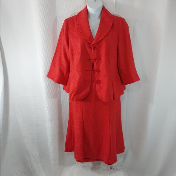 NWOT! CATO! PERSIMMON ORANGE/PINK TEXTURED WEAVE SKIRT, JACKET SUIT! SZ 16W - Picture 3 of 11